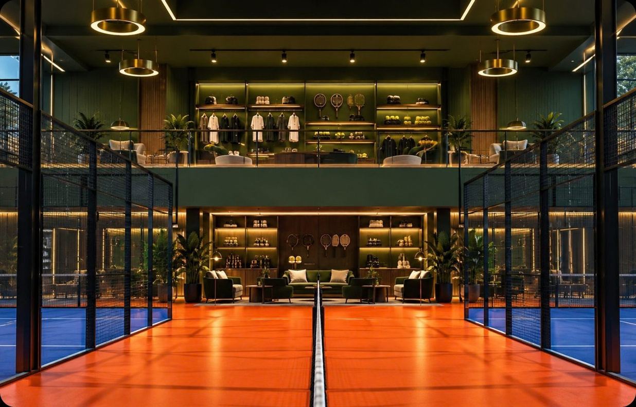 Indoor courts under warm lighting