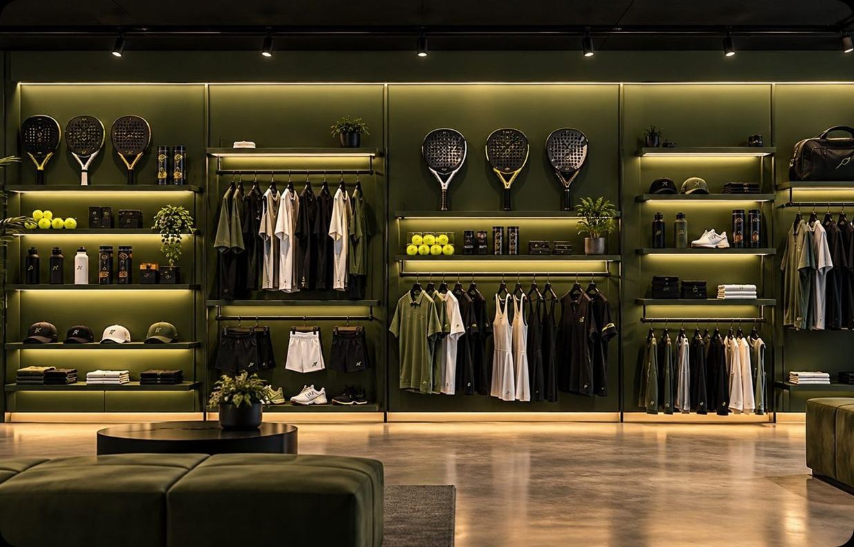 The Europadel pro shop with apparel and racquets
